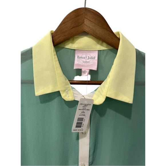 ROMEO & JULIET COUTURE MINT LEMON AND IVORY SHEER SLEEVELESS HI LOW BLOUSE SZ S - Picture 8 of 12